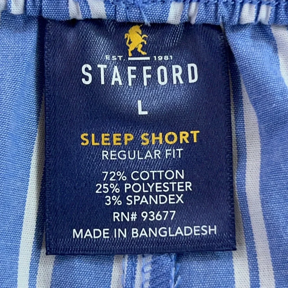Stafford Mens Large Blue White Striped Cotton Blend Sleep Shorts New